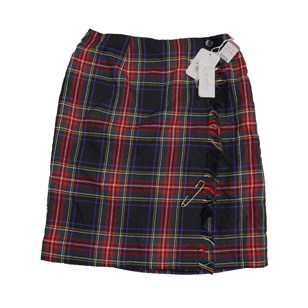 VTG Rafaella Wool Wrap Skirt Women 8 Red Black Royal Stewart Plaid Preppy NEW